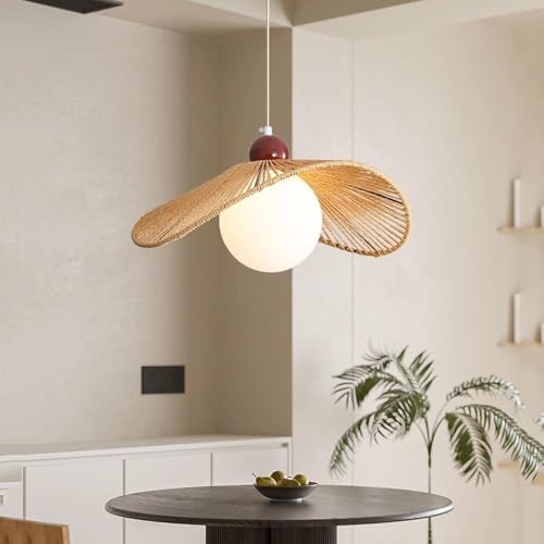 Chandelier Milk Glass Vintage Woven Hemp Rope Hanging Lamp Mid Century Modern Nordic Boho Coastal Chandelier for Kitchen Island Bedroom Dining Room Foyer Farmhouse Chandelier - Image 3