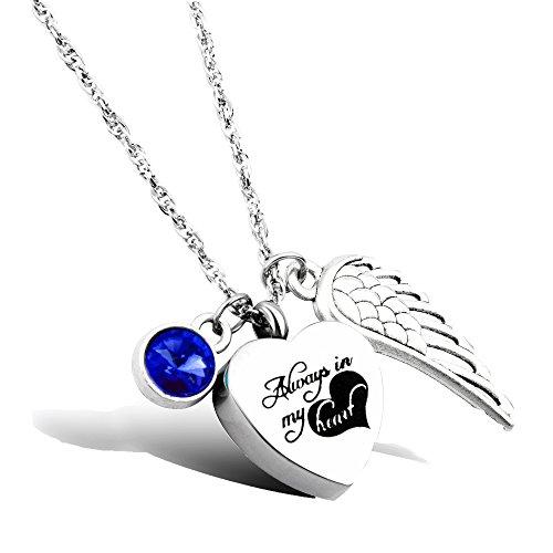 Cremation Jewelry Always in My Heart Urn Memorial Necklace for Ashes Keepsake Birthstone Jewelry