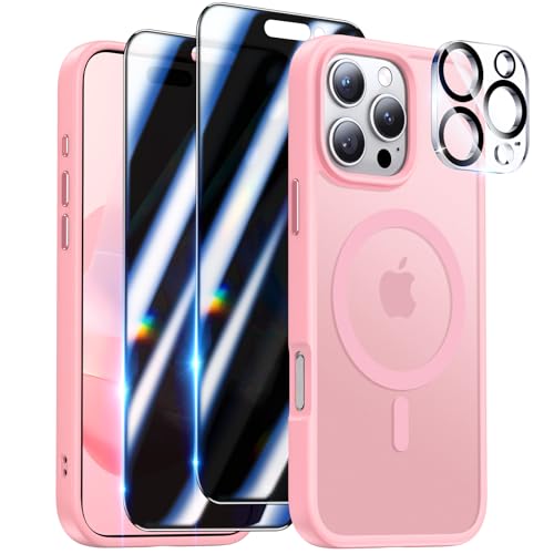 Coque compatible MagSafe rose pour iPhone 16 Pro avec verres écran