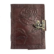 Handmade Leather Bound Journal Vintage Writing Notebook For Women and Men with Lock & Engraved Rose Gift Art Travel Diary Book of Shadows Notebooks To Write 7 by 5 Inches