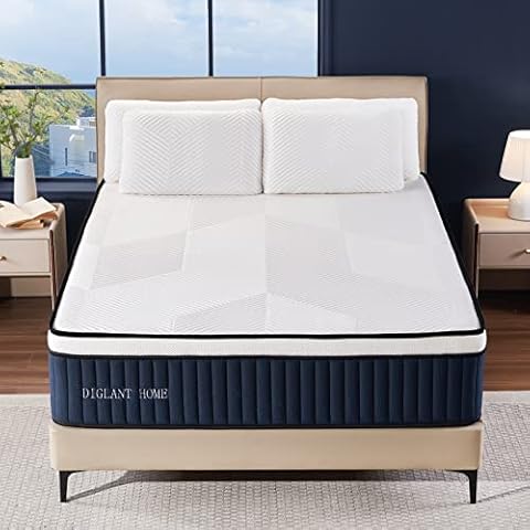 Twin Mattress, DIGLANT 14 Inch Hybrid Mattress, Medium Plush Feel Memory Foam Euro Top Mattress in a Box and Pocket Springs, CertiPUR-US Certified, Balance Support & Pain-Relief Twin Size Mattress Cover