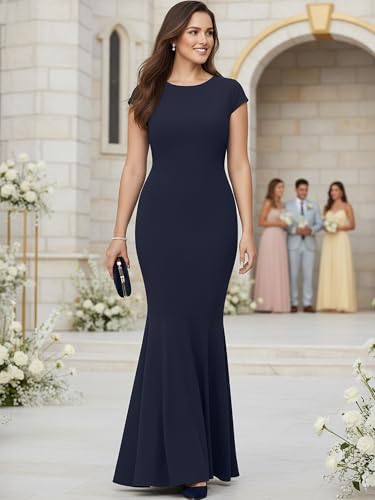 Image of KOH KOH Womens Long Cap Sleeve Fishtail Formal Evening Cocktail Maxi Dress