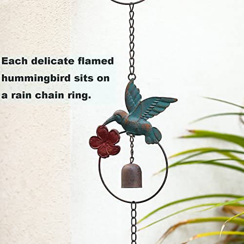 Jemeni 8.5' Length Flamed Hummingbird And Bell Rain Chain, Hanging Outdoor Garden Ornament, Colorful… #TOP1