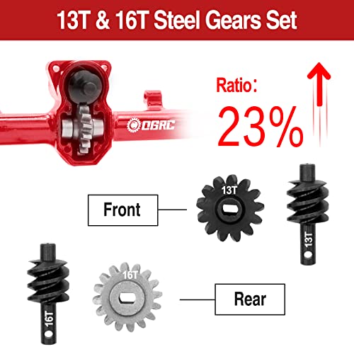 Ogrc Front & Rear Axles +5Mm Extended With 13T Od Gear And Universal Joint Shaft For Scx24 Deadbolt Jlu C10 Bronco Gladiator Axial 1/24 Rc Crawler Upgrade Parts (Red) #TOP1