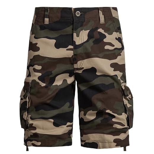 MOKBAY Short Homme Cargo Kaki Sport Marque Mes Commandes Gym Militaire de Chantier Trail Randonnée Camouflage de Sécurité Short Long avec Poche Travail Bermuda Lin Homme Kaki 34