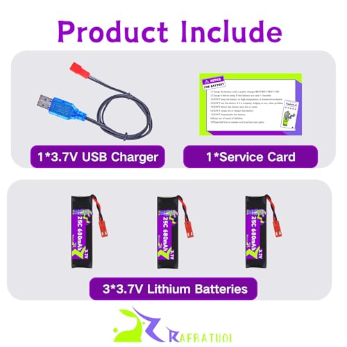 Raebatuol Drone Batteries Compatible with UDI U817 U817A V959 V222 V929 RC Quadcopter Aircraft, 3.7V 680mAh 25C JST Plug(red) Rechargeable with Charger