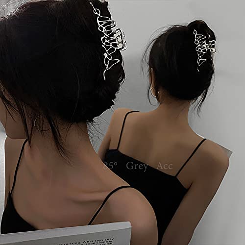 2 Pcs Large Metal Hair Claw Clips - Personality Nonslip Silver Hair Clamps ,Perfect Jaw Hair Clamps For Women And Thinner-Thick Hair Styling-Strong Hold Hair-Fashion Hair Accessories #TOP6