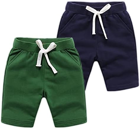 LeeXiang Boys Girls Summer 2 Pack Knit Sports Shorts,Toddler Baby Casual Pull-On Soft Shorts (Dark Blue & Green, 3T)