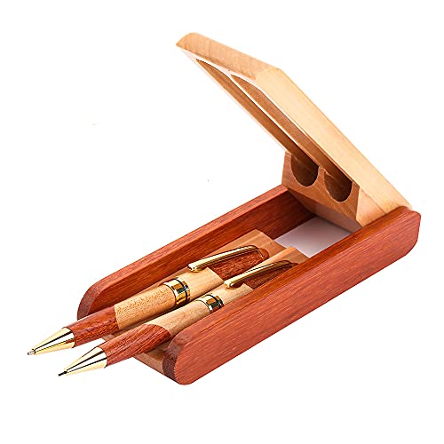 Product Image of the Environmentally friendly wooden ballpoint pen pencil set natural log color walnut wood maple bamboo wood cork suitable for administrative business office supplies with gift box-Kailong,3 Piece Set
