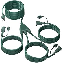 BN-LINK 1 to 3 Splitter Extension Cord, 24 ft End to End36 ft Total, Multi-Outlet Power Cord, 16/3 SJTW Weather Resistant for Lighting, Landscaping & Holiday Decorations, Grounded, ETL