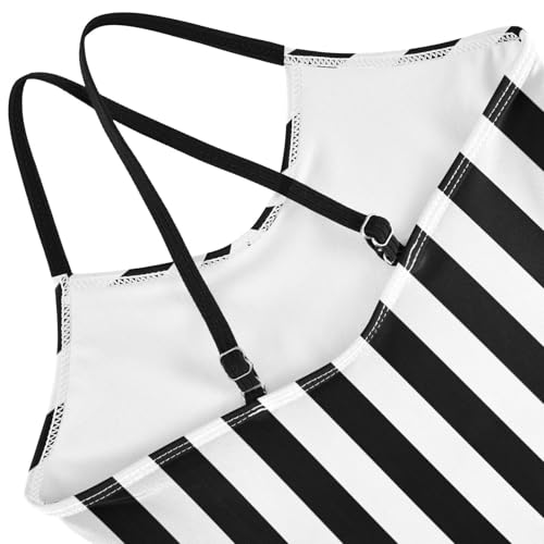 Black and White Stripes Girl Bathing Suits 3-10T Girls Athletic Swimsuit, Beach Swimsuit Girls4
