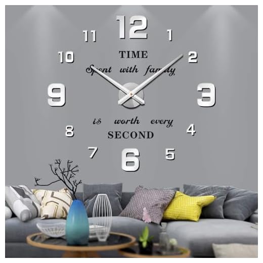 VANGOLD Large Wall Clock DIY Wall Decorations 3D Sticker Frameless Clock for Home Living Room Bedroom Office Decor