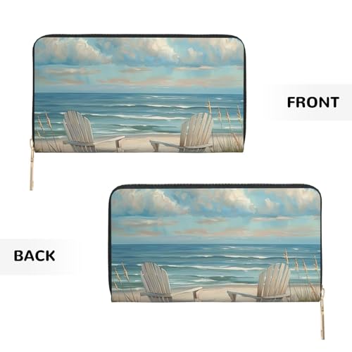 Beach Scene with Chairs Printed Long Wallet for Women Men Cute Coin Purse with Card Holder3