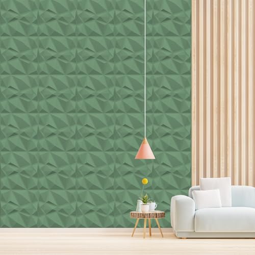 Image of Kayra Decor Wall Panels for Bedroom - PVC Diamond Design, Olive Green Color 19.7 inch X 19.7 inch (Pack of 12) - Covers 32.34 Sq. Ft.