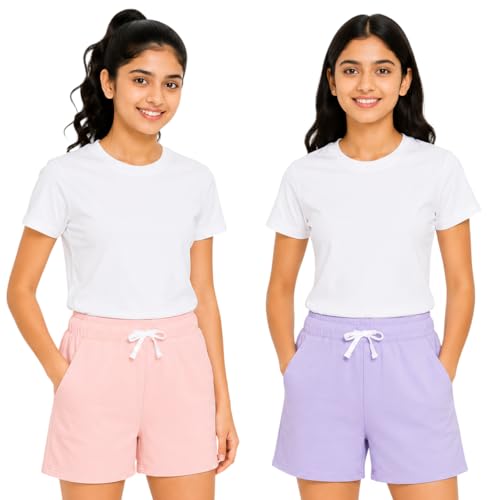 Image of Cloth Theory Premium Cotton Shorts for Girls - Regular Fit Pocket Shorts for Girls Pack of 2