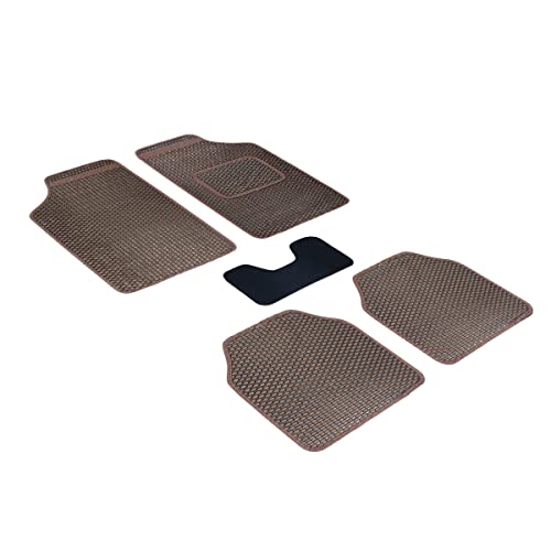 Image of Kingsway Dotted Design Car Floor Foot Mats Universal Fit for Mahindra Scorpio, Model Year : 2019-2022, Water and Dustproof, Color Brown, Set of 5 Pieces