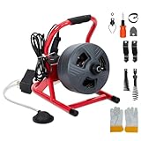 PIONEERWORKS 50Ft x 5/16 Inch Drain Cleaner Machine, Electric Drain Auger Professional for 3/4 to 3 Inch Pipes, Foot Switch with 6 Cutters, Glove, Drain Auger Cleaner Sewer Snake - DA04