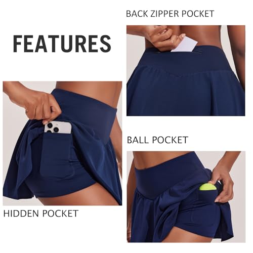 Image of PINSPARK Womens Tennis Skirt Pleated High Waisted Golf Skort with 3 Pockets