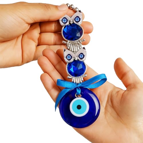 Image of PACKNBUY Turkish Evil Eye Owl Nazar Battu Hanging for Home Entrance Main Door Good Luck Protection Positive Energy Vastu Feng Shui Spiritual Wall Decor for Office Shop