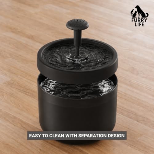 Image of Furry Life Automatic Cat Water Fountain with Ultra-Quiet Pump | Activated Carbon Filter for Clean Drinking Water (Obsidian Black, 1.8L)