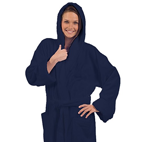 RV3001-NAVY-OS Terry Velour Hooded Robe, Navy, One Size