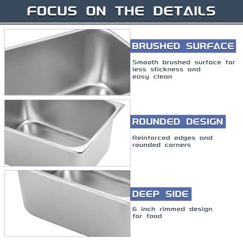 NDSWKR 4 Pack 1/2 Size Half Size Hotel Pans, 6 Inch Deep Stainless Steel Steam Table Pans, Commercial Chafing Pan for Hotel, Party, Buffet, Restaurant Food, Catering Supplies