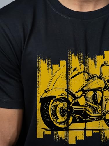 Image of T-Shirt for Men - 100% Cotton Ladakh Motorcycle Rider Half Sleeve Round Neck Graphic Print | Regular & Oversized Fit | 180 /220 GSM | S-5XL | Black, Navy Blue, Olive, Red, White