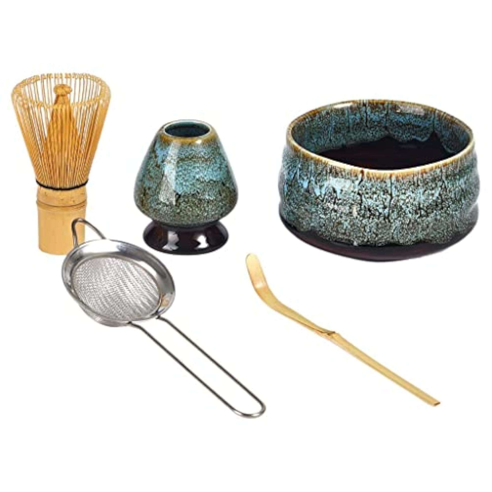 5pc Matcha Bowl and Tea Set for Beginners, Blue