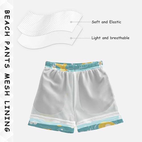 Boys Beach Board Shorts Floral Daisy Duck Yellow Swim Trunk Teen Swimwear 8-16Y4