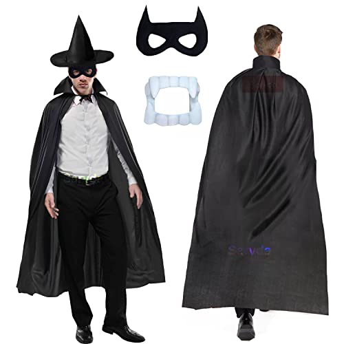 Image of Sarvda halloween costume|halloween dress for boys|witch costume for girls (28-40 Years, Black Robe (Black Robe, Black Hat, Black Felt Mask, Teth))