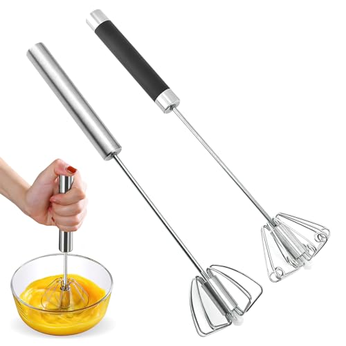 Batidor semiautomático de acero inoxidable, 2 unidades, batidor de acero inoxidable para la cocina, batidor de mano semiautomático, batidor giratorio para batir, batir, remover