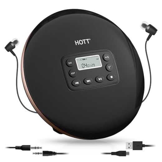 HOTT CD711T Rechargeable Bluetooth Portable CD Player for Home Travel and Car with Stereo Headphones and, Anti Shock Protection-Black