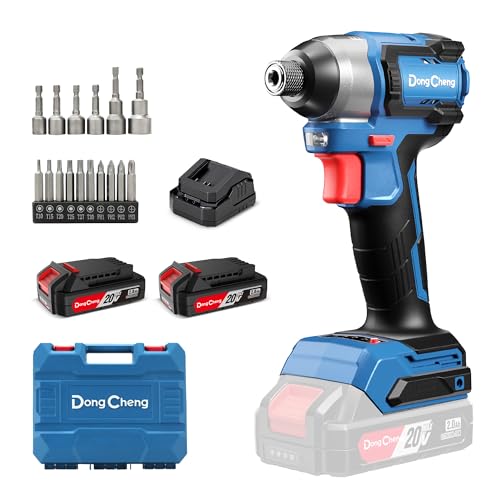Image of Dong Cheng 20V 1 /4 inch Brushless Impact Driver, 1460 in-lbs Cordless Impact Driver, 2x 2.0Ah Batteries, 3-Speed, 4.9 inch Compact Impact Driver for Cabinetry, Deck Building & HVAC Installation