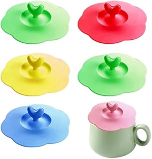 6 Pcs Silicone Glass Cup Covers, Cup Covers for Drink, Silicone Cup Covers with Heart Shaped Handles, Sealed and Dustproof Cup Lids, for Glass Cups, Coffee Cups, Tea Cups