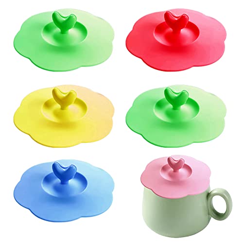 Cubierta de vidrio de gel de sílice con asas en forma de corazón, tapas de taza selladas y a prueba de polvo, para tazas de vidrio, tazas de café, tazas de té, 6 piezas Cover