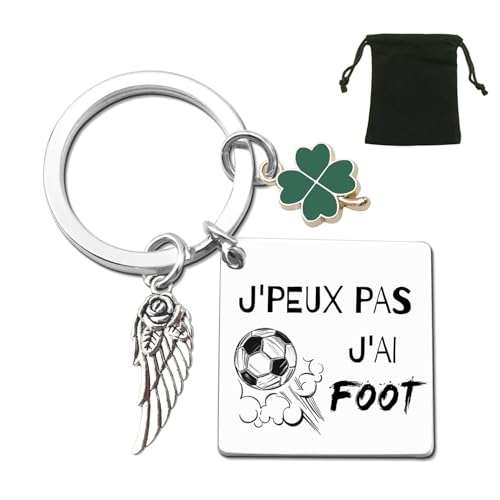 ZYMGUO Porte-Clés Sportif avec Breloque Aile d'Ange, Trèfle Vert et Pendentif Décoratif, Cadeau Original pour Fans de Moto, Basket, Rugby, avec Pochette...