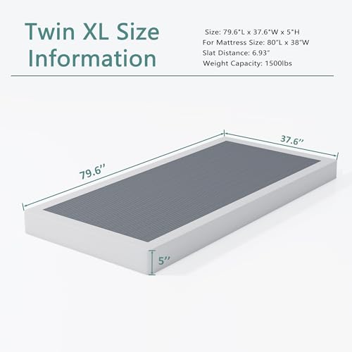 XINXINYAN Twin XL Box Spring 5 Inch High, Heavy Duty Mattress Foundation, Sturdy Metal Box Springs with Fabric Cover, Easy Assembly, Noise Free