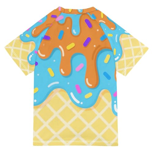 Cute Ice Cream Blue Bathing Suit Girls Sun Protection Tshirts Swimwear Beach Tops 3T2