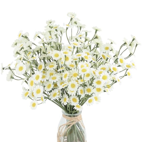 Floroom 24pcs Ivory Small Artificial Flowers Faux Silk Daisies Fake Wildflowers with Stems for DIY White Wedding Bouquets Floral Arrangements Party Decor Centerpieces Decorations (Vase Not Included)