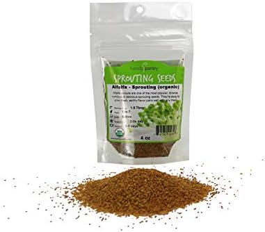Certified Organic Alfalfa Sprouting Seed - 4 Oz - Handy Pantry Brand - High Sprout Germination- Edible Seeds, Gardening, Hydroponics, Growing Salad Sprouts, Planting, Food Storage & More