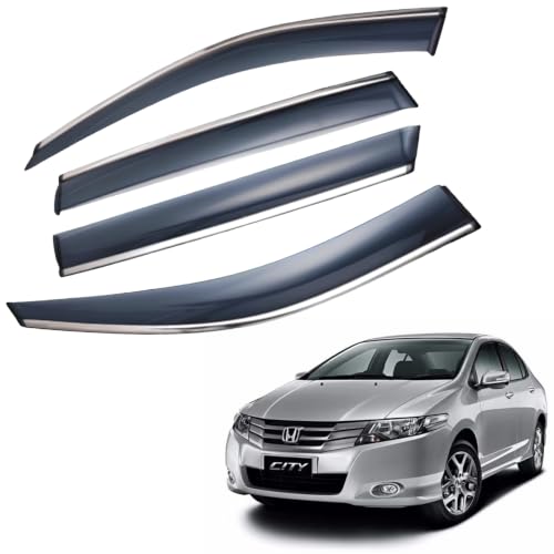 Image of CAR SAAZ Chrome Line Door Visor for City I-vtech (2008-2013) (Set of 4Pcs) | Rain Guard | Wind Deflector
