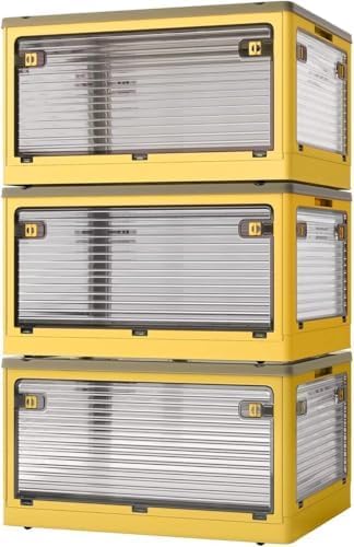 Roqao 3-Pack Stackable Storage Bins, 50-Liter Collapsible Organizers with 3 Lids, Wheels, Foldable...