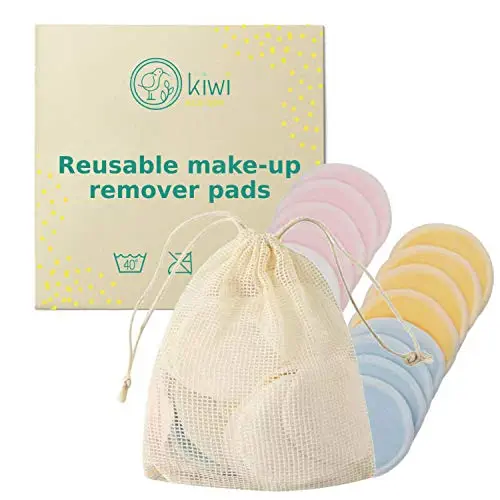 KIWI ECO BOX Reusable Makeup Remover Pads (15 Pack) With Washable Laundry Bag | Eco-Friendly Reusable Cotton Rounds For Toner