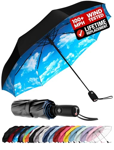 Repel Windproof Travel Umbrella - Compact & Withstands Winds up to 100MPH, Strongest Premium Auto Folding Umbrella for Rain and Sun - Durable, Light & Portable for Women & Men, Fits Backpack & Cars