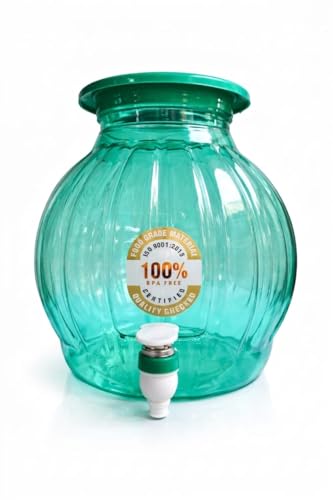 Image of 10 Litre Water Dispenser Jar with Tap | Food Grade Plastic | Leak Proof Spigot | BPA Free Storage Container for Home Kitchen Office (Green)