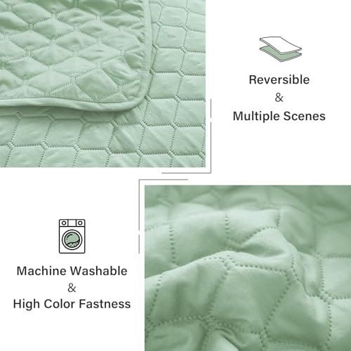 Exclusivo Mezcla Reversible California King Size Quilt Bedding Set with Pillow Shams, Lightweight Quilts Cal King Size, Soft Bedspreads Bed Coverlets for All Seasons - (Light Green, 112"x104")