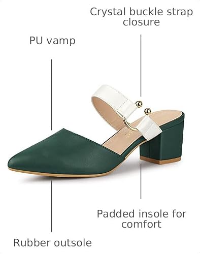 Allegra K Allegra K Women's Pointed Toe Chunky Heel Dress Mules Green White Pumps 8 m US