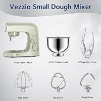 Vezzio Knetmaschine zum Backen, 1500 Watt Kompaktkneter, 10-stufiger geräuscharmer Teigkneter mit 4,5-Liter-Schüssel, inkl. Schneebesen, Knethaken, Rührbesen und Spritzschutz (Grün) – Ansicht 2