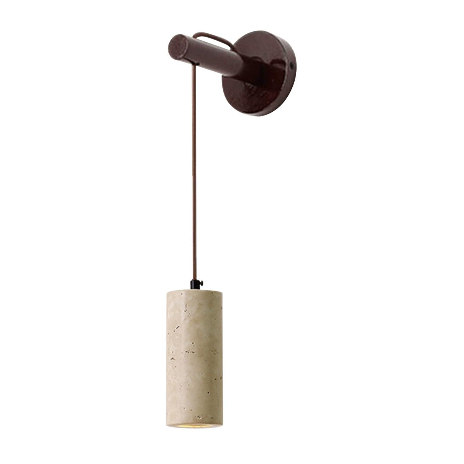 SXWNBIFH Cave Stone Travertine Hanging Wall Sconce, Mid-Century Wood Wall Lamp with Adjustable Cord, Modern LED Fixture, Accent Lighting for Bedroom Bedside, Living Room(Walnut Wood Color,Small)