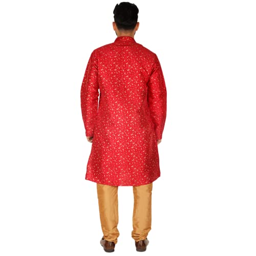 Men Kurta Set Indian Wedding Dress Silk Floral Print A-1112
